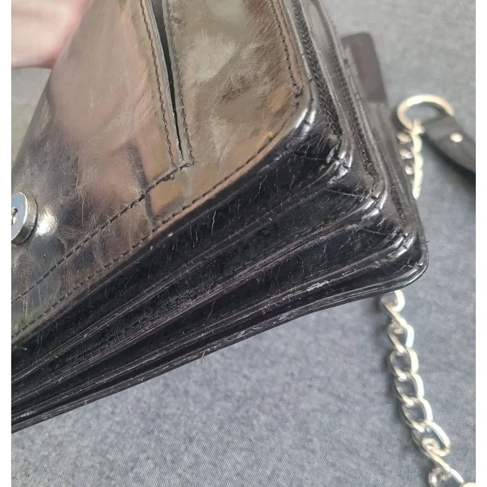 90s Y2K Via Spiga Black Shoulder Crossbody Bag Purse Leather‎ Chain Goth Grunge